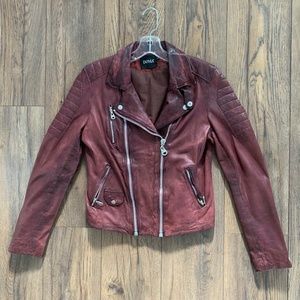 DOMA Leather Moto Biker Jacket - Burgundy L